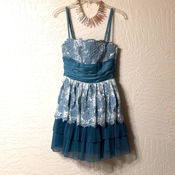 Betsey Johnson Dresses & Skirts - Betsey Johnson formal cocktail dress pale teal blue lace tiered bow gorgeous 2